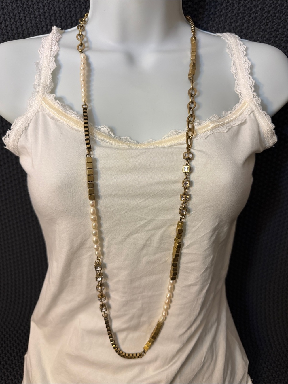 Ann Taylor Gold-Tone Cube & Pearl Long Necklace